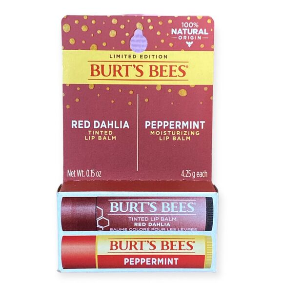 BURT'S BEES Lip Balm Natural Peppermint & Red Dahlia Tinted, Limited Edition New - Picture 3 of 3